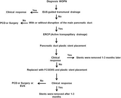Endoscopic transpapillary drainage for walled-off pancreatic necrosis with complete main pancreatic duct disruption by metallic stent placement: A retrospective study